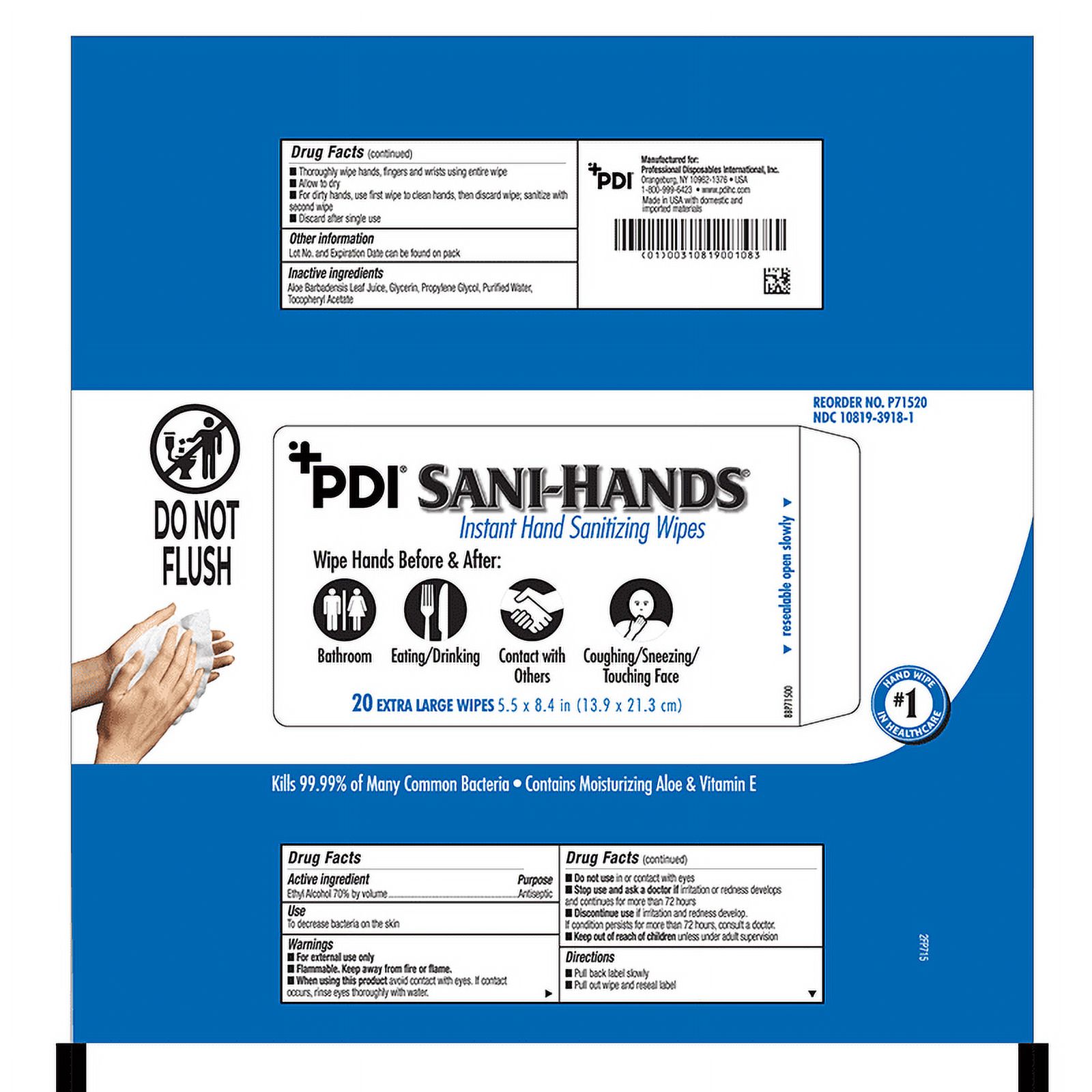 P71520 Sani-Hands Bedside Pack , Soft Pack, 20, Wipes By PDI - image 4 of 5