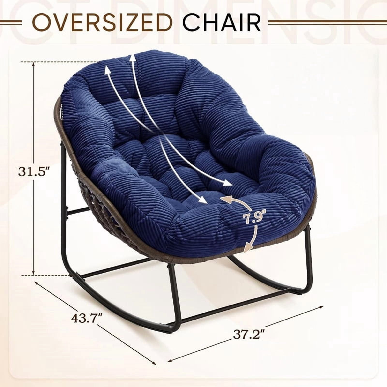 Outdoor Rattan Rocking Chair, Rocking Papasan Chair with Thick Cushion, Comfy Wicker Egg Chairs Lounge Recliner Chair, Padded Cushion Rocker
