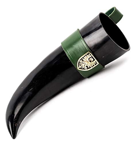 Viking Drinking Horn with Red Leather holder Mythrojan THE TOURNAMENT CHAMPION 