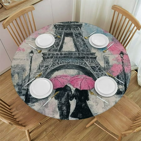 

Qinduosi Eiffel Tower Pink Lovers Paris Fitted Round Tablecloth Waterproof Table Cloth with Elastic Edge Wipe Clean Table Covers for Indoor Outdoor 31 -35