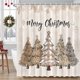 thumbnail image 2 of Cortina de ducha de Navidad, árbol de Navidad, rayas beige, tela impermeable, con 12 ganchos, 2 of 4