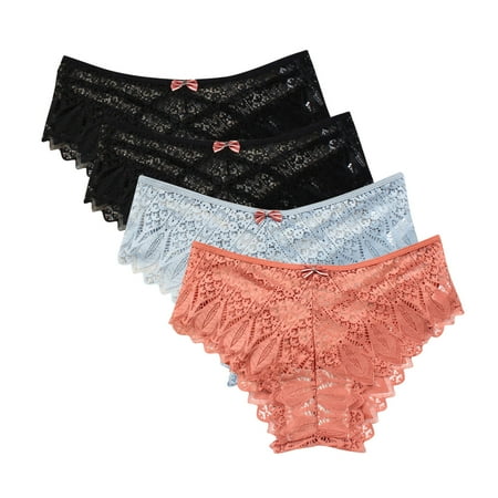 Butt Lifting Panties 4pc Panties for Women Lace Thong Lace Breathable Underwear Scallop Thongs Ladies Plus Size Underpant Briefs Cotton Womens Underwear Orange 3XL
