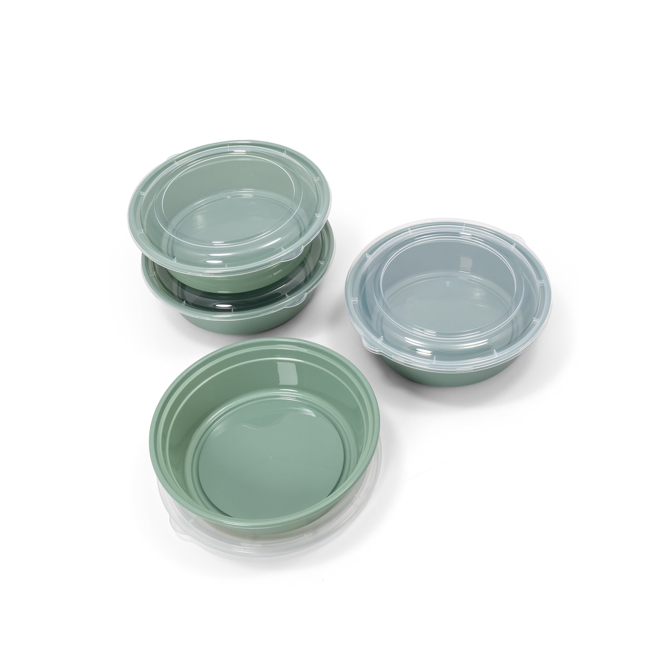 Mainstays 5-Pack Round Meal Prep Food Storage Containers, 1 L, BPA-Free Plastic, Green Sage