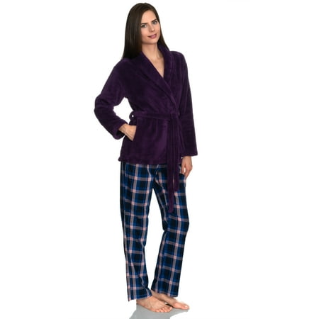 

TowelSelections Women s Bed Jacket Fleece Cardigan Cuddly Robe Small/Medium Wine Berry