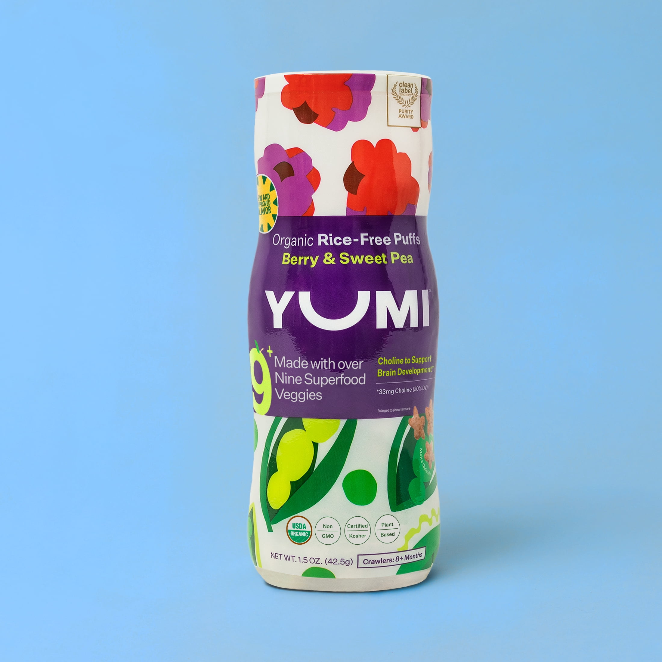 YUMI Organic Stage 3 Berry & Sweet Pea Puffs - 1.5oz