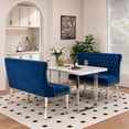 thumbnail image 2 of HUMEHA Velvet Dining Loveseat Bench Blue Silver Legs 2-Seat, 2 of 10