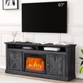 thumbnail image 5 of Juiluna Farmhouse Electric Fireplace TV Stand for TVs up to 65 Inch, Entertainment Center with 23" Electric Fireplace Remote Control, TV Console Cabinet with Open Storage Shelves for Living Room,Black, 5 of 7