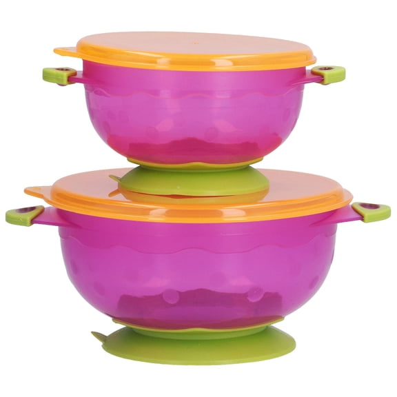 BOKYAN 2‑Pack Suction‑Cup Baby Feeding Bowls with Lids – Dual‑Size Suck‑Bowl Set for Self‑Feeding, Spill‑Proof, Anti‑Scalding Handles