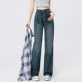 thumbnail image 2 of Sngxgn Womens Wide Leg Casual Jeans Crossover Waisted Stretchy Y2K Denim Pants(Blue,XXL), 2 of 7