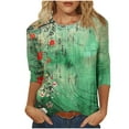 thumbnail image 2 of JTZGDY Crochet Eyelet Tops for Women Dressy Casual Floral Printed Summer 3/4 Lenght Sleeve Crewneck Graphic Tees Shirt Loose Fit Comfy Tunic Blouse Green#02 S, 2 of 7