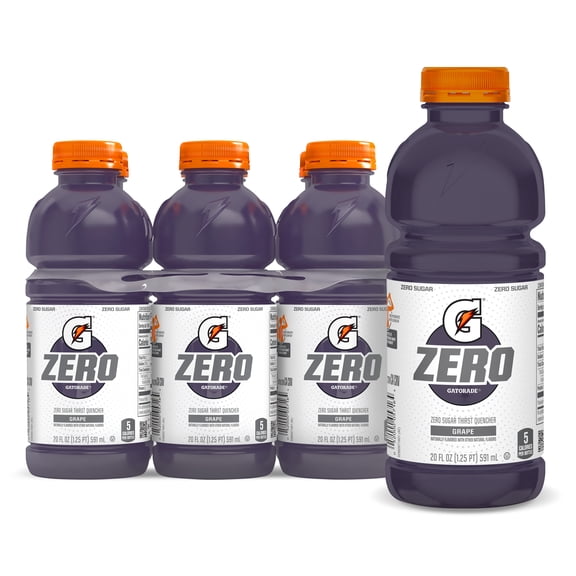Gatorade Zero Sugar Thirst Quencher Grape 20 fl oz, 6 Count Bottles