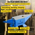 thumbnail image 5 of KFFKFF 22Lbs Steel Single Horn Anvil, Ideal for Blacksmithing and Jewelry Making, Features Round and Square Holes, Sturdy and Reliable Metalworking Tool, 5 of 9