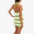 thumbnail image 5 of Women's Striped Halter Neck Knit Dress With V-Neckline- Medium, Green, 5 of 6
