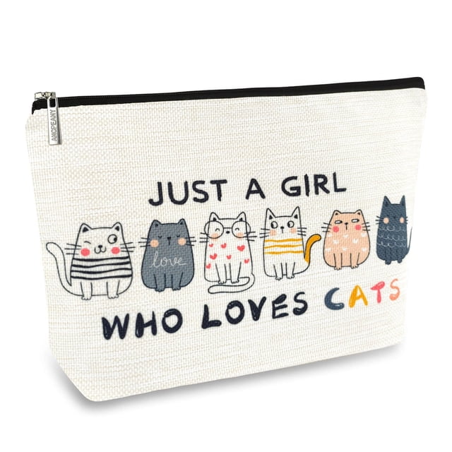 Bolsas de maquillaje con temática de gatos para mujeres y niñas, bonitas bolsas de viaje para cosméticos con cierre, divertidos regalos para mamá y gato para cumpleaños y Navidad