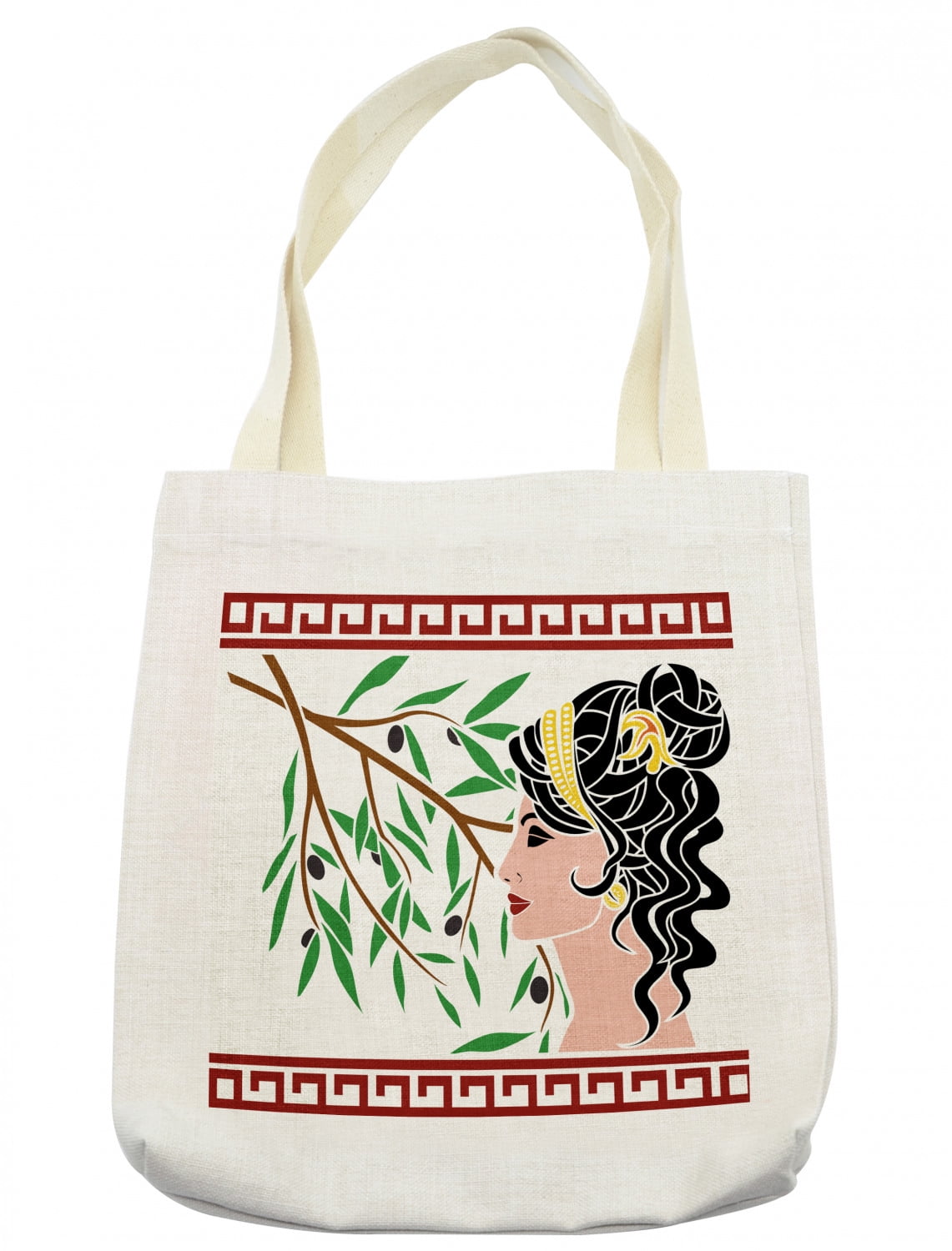 Retro Tote Bag, Mythological Aphrodite Profile and Olive Branch Greek  Borders Framework Print, Cloth Linen Reusable Bag for Shopping Books Beach  and