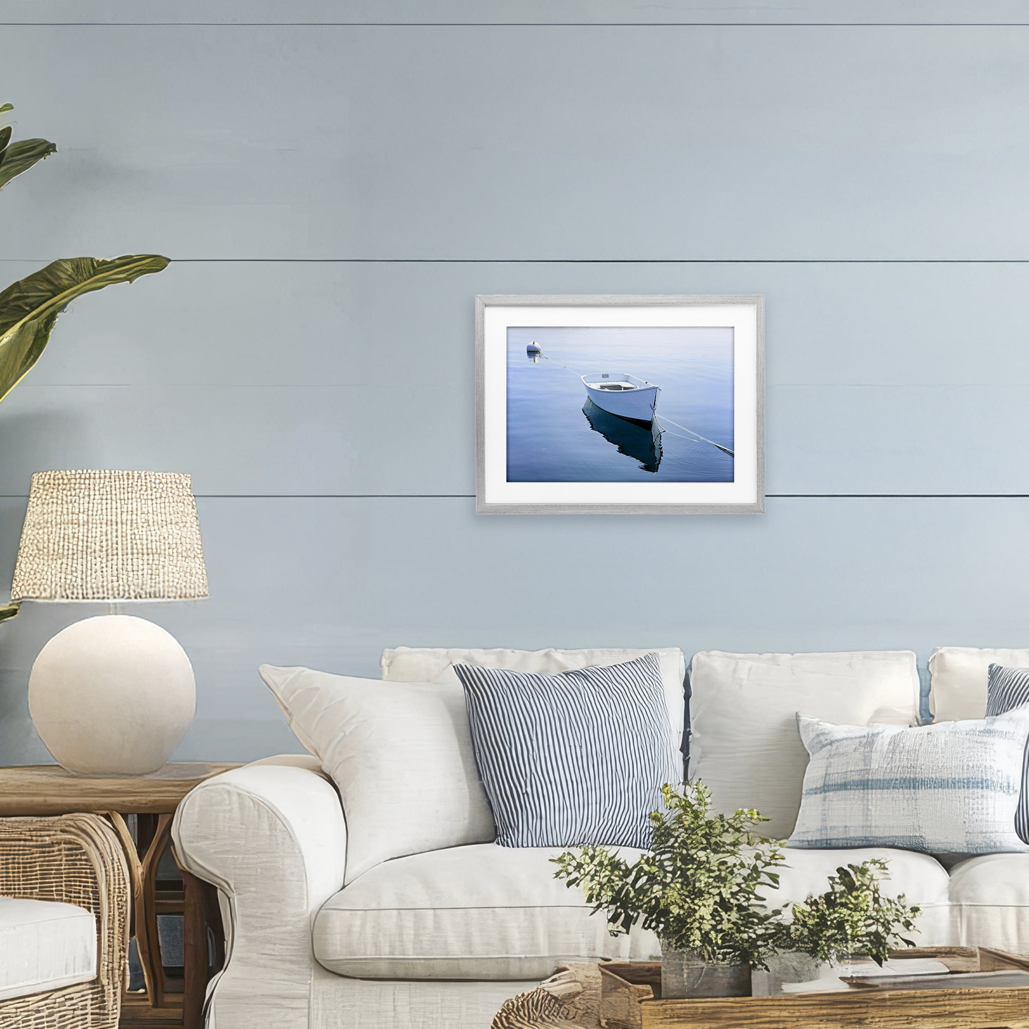 Stupell Industries Boat Tied to Dock Gray Framed Print Under Glass, design by JLM Photographs