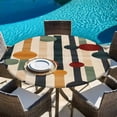 thumbnail image 4 of Abstract Boho Fitted Tablecloth with Elastic Edged, Round Table Cloth for Dining Table, Vintage Multicolored Geometric Stripes Waterproof Oil Proof Table Cover for Indoor Outdoor 36"-44", 4 of 9