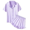 thumbnail image 2 of OGLCCG Girls Silk Satin Pajama Set 2 Piece Short Sleeve Button Down Pjs Top and Short Sets Soft Sleepwear Nightwear for Teens Girls 5-15 Years, 2 of 6