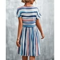 thumbnail image 2 of Jdlsppl Women's Short Sleeve Dress Sundress Ruched Vintage Stripe Printed Summer Thin Elegant Dresses Blue Small, 2 of 4