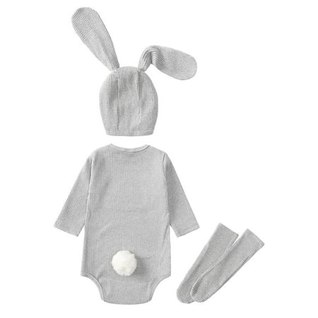 

REORIAFEE Toddler Fashion Casual Jumpsuit Flowy Romper Rabbit Romper Long Sleeve Button Sweatshirt With Hat Socks Newborn Onesie Plus Size Romper Boho Romper Cute Rompers Gray 12-24 Months