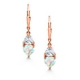thumbnail image 2 of Gem Stone King 18K Yellow Gold Plated Silver Simulated White Opal and  White Moissanite Dangle Leverback Earrings for Women (2.44 Cttw, Gemstone October Birthstone, Heart Shape 6MM, Trillion 5MM), 2 of 4