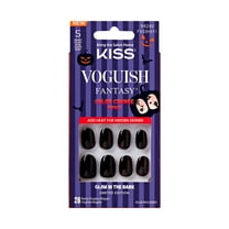 KISS Voguish Fantasy Glow in the Dark & Color Change Effect, Press On Nails, Better, Black, Short Oval, 28 Count