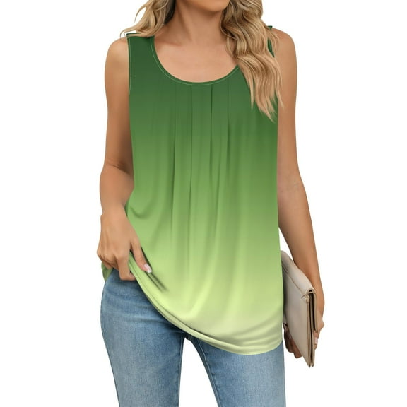 Tshirts Women Trendy Women's Summer Loose Vest Sleeveless Round Neck Pleated Casual Printed Top