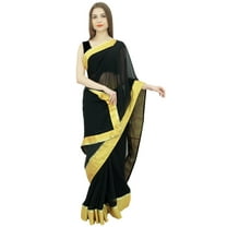 Atasi Solid Black Georgette Saree Indian Women's Casual Sari With Blouse Piece
