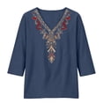 thumbnail image 5 of GZWYHT Embroidered Linen Tops for Women Cotton Peasant Tops Embroidered Tunic Pullover Shirts Muslin Shirt Women Floral Embroidered Top Plus Size Gauze Tops Blue 2XL, 5 of 9