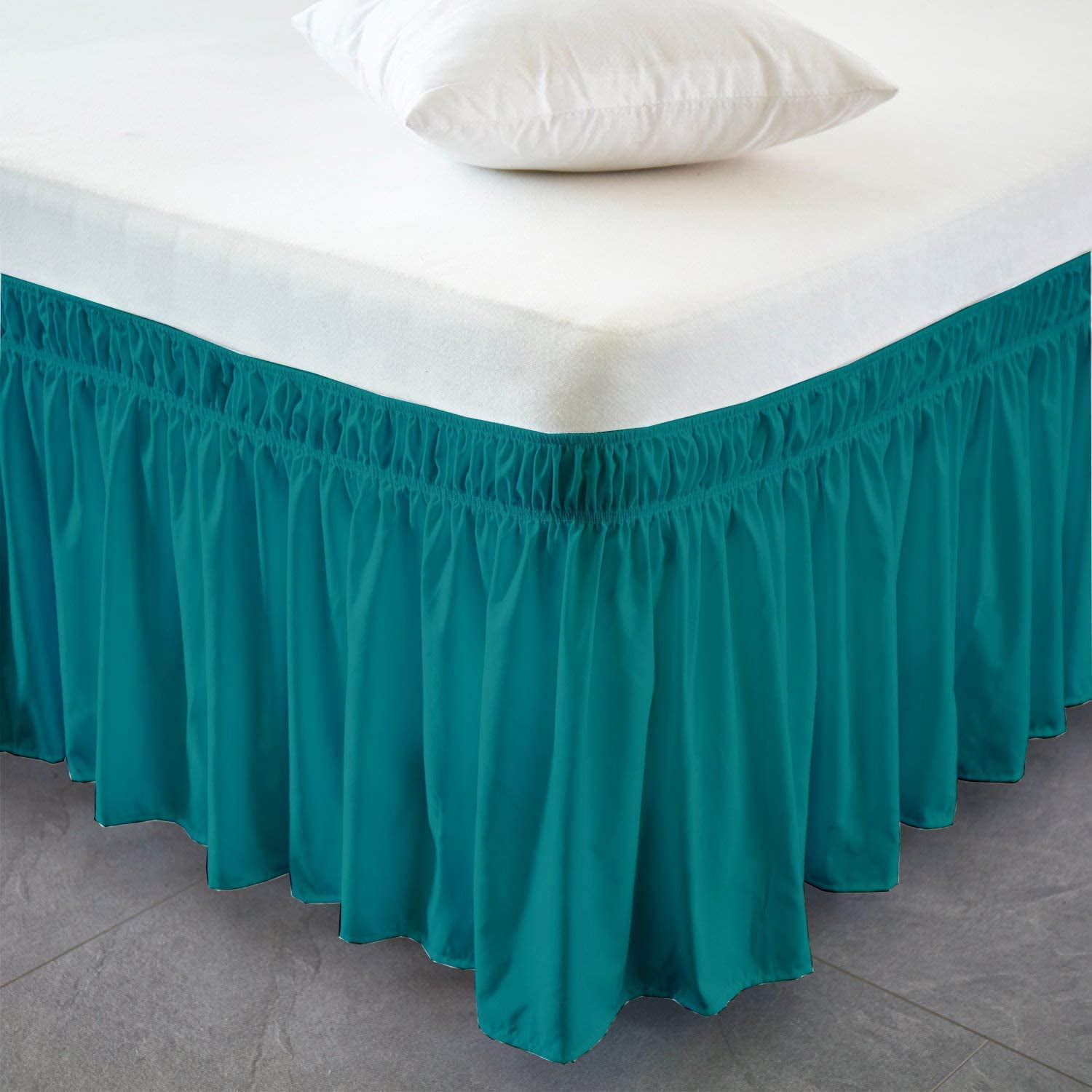 Wrap Around Bed Skirt Elastic Ruffle Three Fabric Sides Multi Color Size Drop 