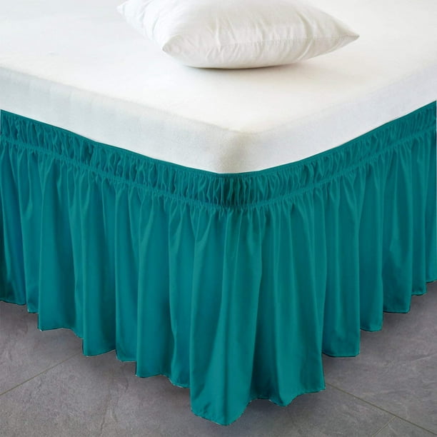 Teal Solid Cal King Size Bed Skirt, 21 Inch Drop King Size Bed Skirt