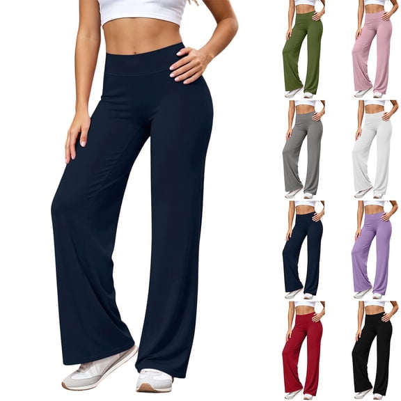 Chiccall Womens High Waist Flare Yoga Pants Trendy Stretch Solid Wide Leg Athletic Casual Trousers
