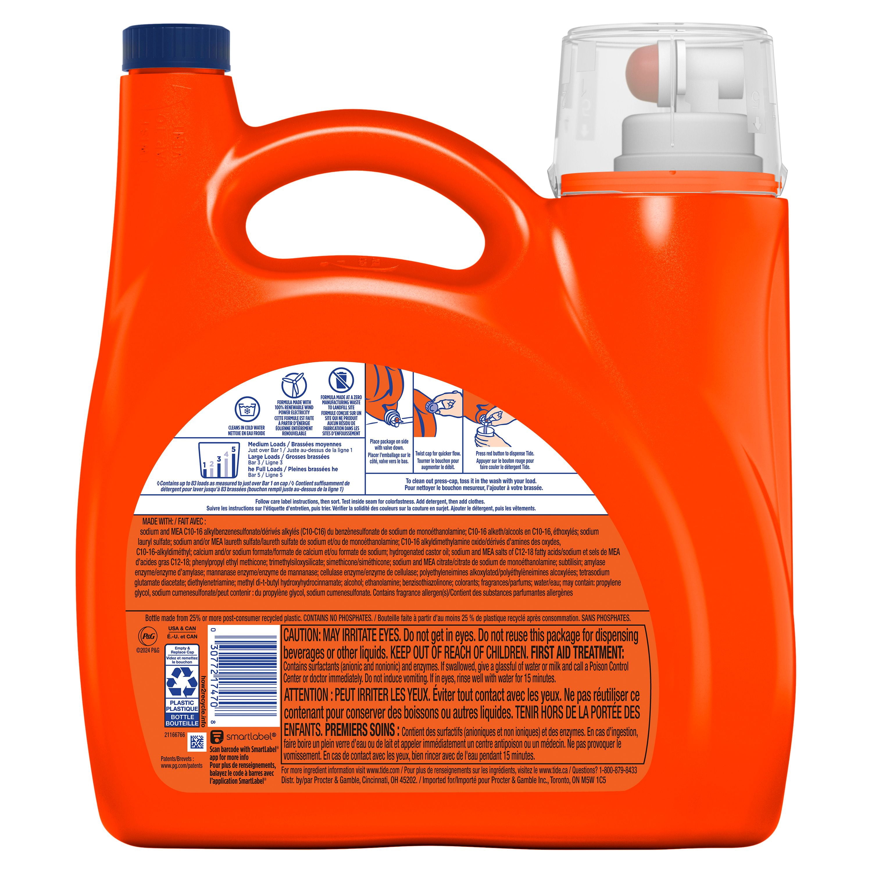Détergent à lessive liquide Tide Ultra Propreté hygiénique, parfum original, 83 brassées, détergent à lessive liquide qui élimine la saleté visible et invisible