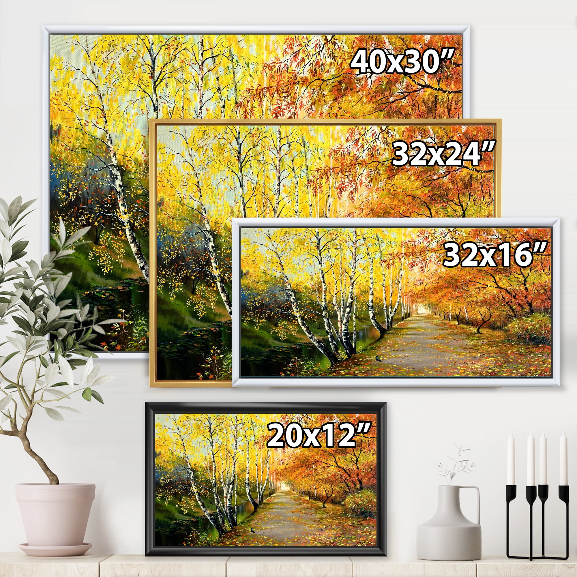 Designart 'Path Through The Autumn Woods Along River' Traditional Framed Canvas Wall Art Print