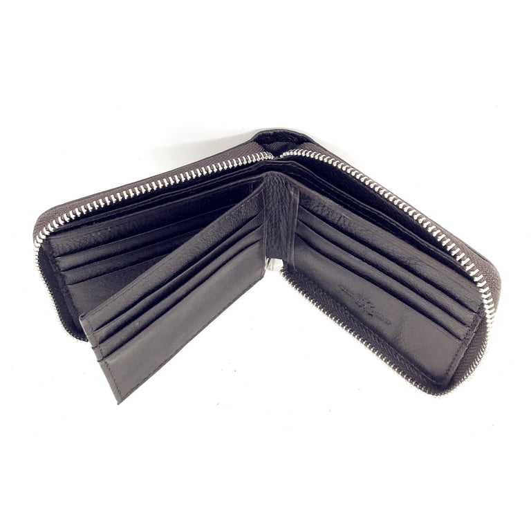 Mens Genuine Leather Zip Around Diamond-Shaped Embossing Short