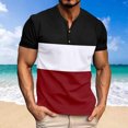 thumbnail image 2 of ZCFZJW Mens Polo Shirts Casual Summer Short Sleeve Striped Color Block Print Button Henley Tops Loose Lightweight Regular Fit Comfy Basic Tees Shirt Red XL, 2 of 6
