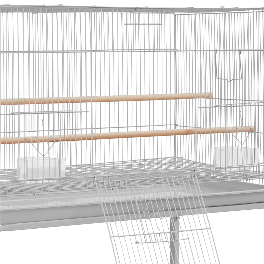 Renwick 47"H Rolling Stand Flight Metal Bird Cage with Slide-Out Tray for Small Birds, Light Gray