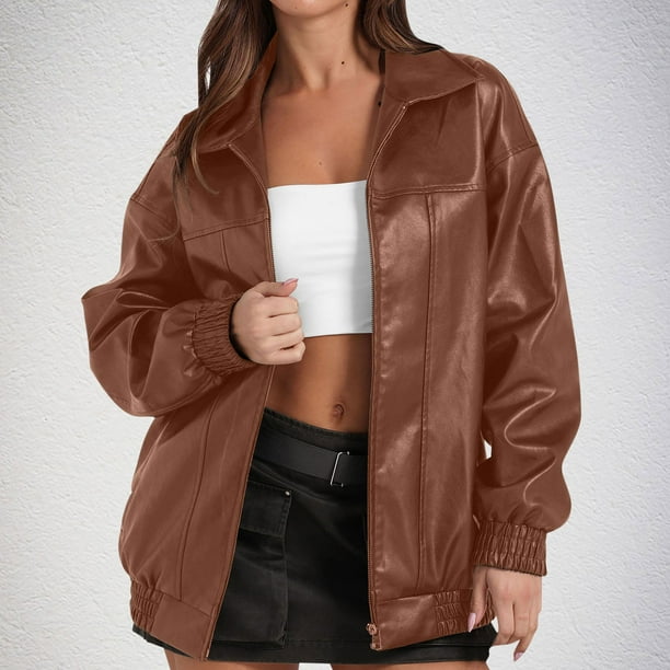 Chaquetas y abrigos de piel sintética de manga larga sin capucha para mujer, con cuello vuelto, de poliéster, para otoño e invierno.