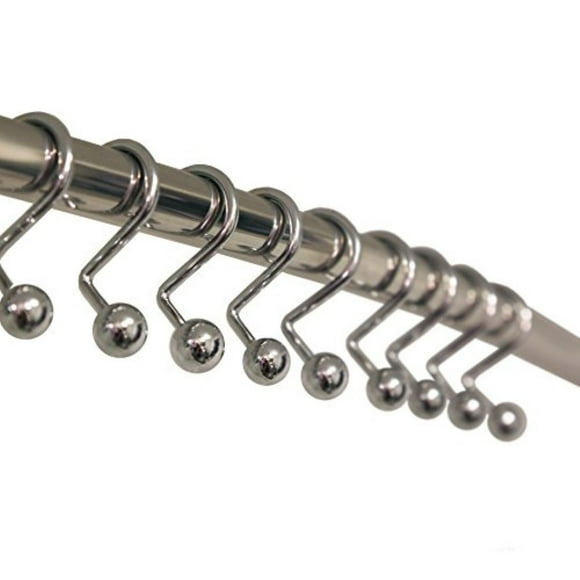 Hermosa Collection Crochets de Rideau de Douche de Luxe (Lot de 12) Qualité Hôtelière Finition Chrome Argenté / Accessoires de Salle de Bain / Antirouille Antidérapant Boule Extrémité / Facile à Accrocher