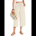 thumbnail image 1 of Pantalones Cortos para Mujer, Informales, con Cordón y Bolsillos, Holgados, de Cintura Alta y Pierna . Crema L, 1 of 6