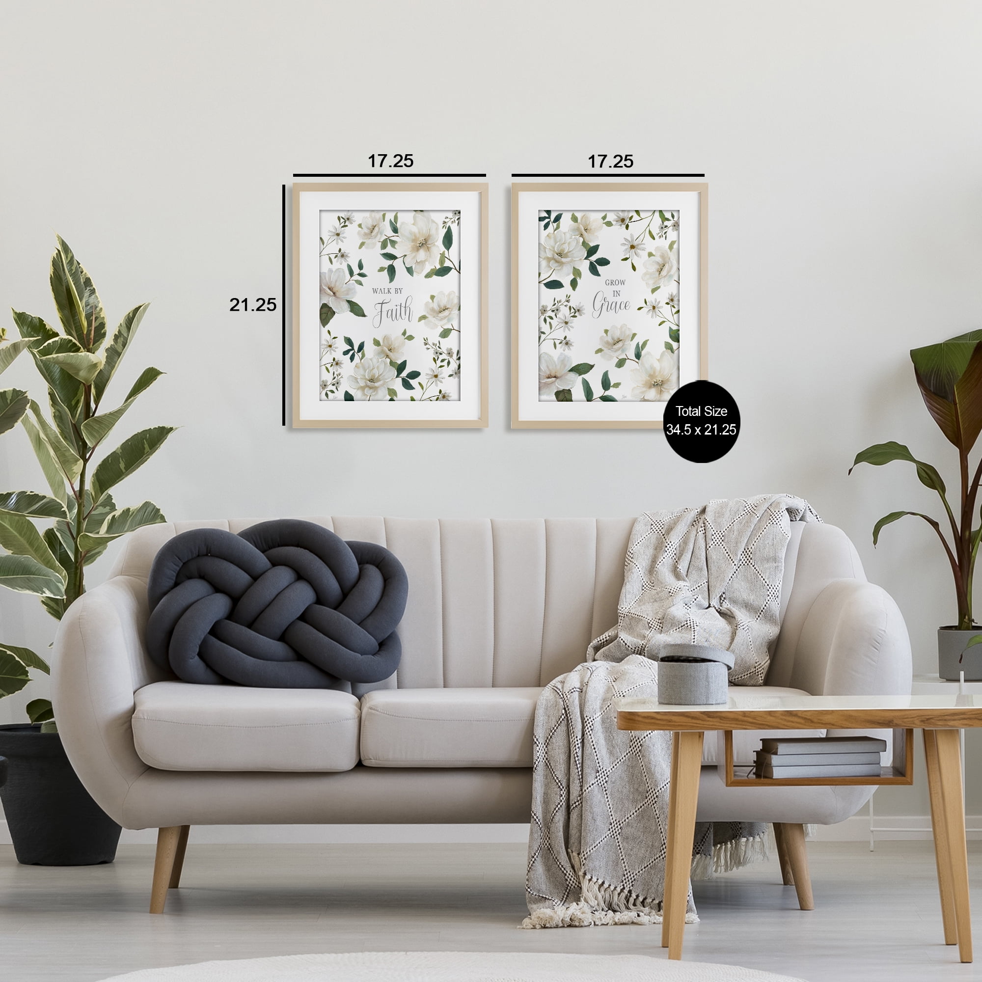 Stupell Industries Spiritual Faith Sayings with Florals 2 Piece Birch Framed Print Under Glass Set, design by Nan