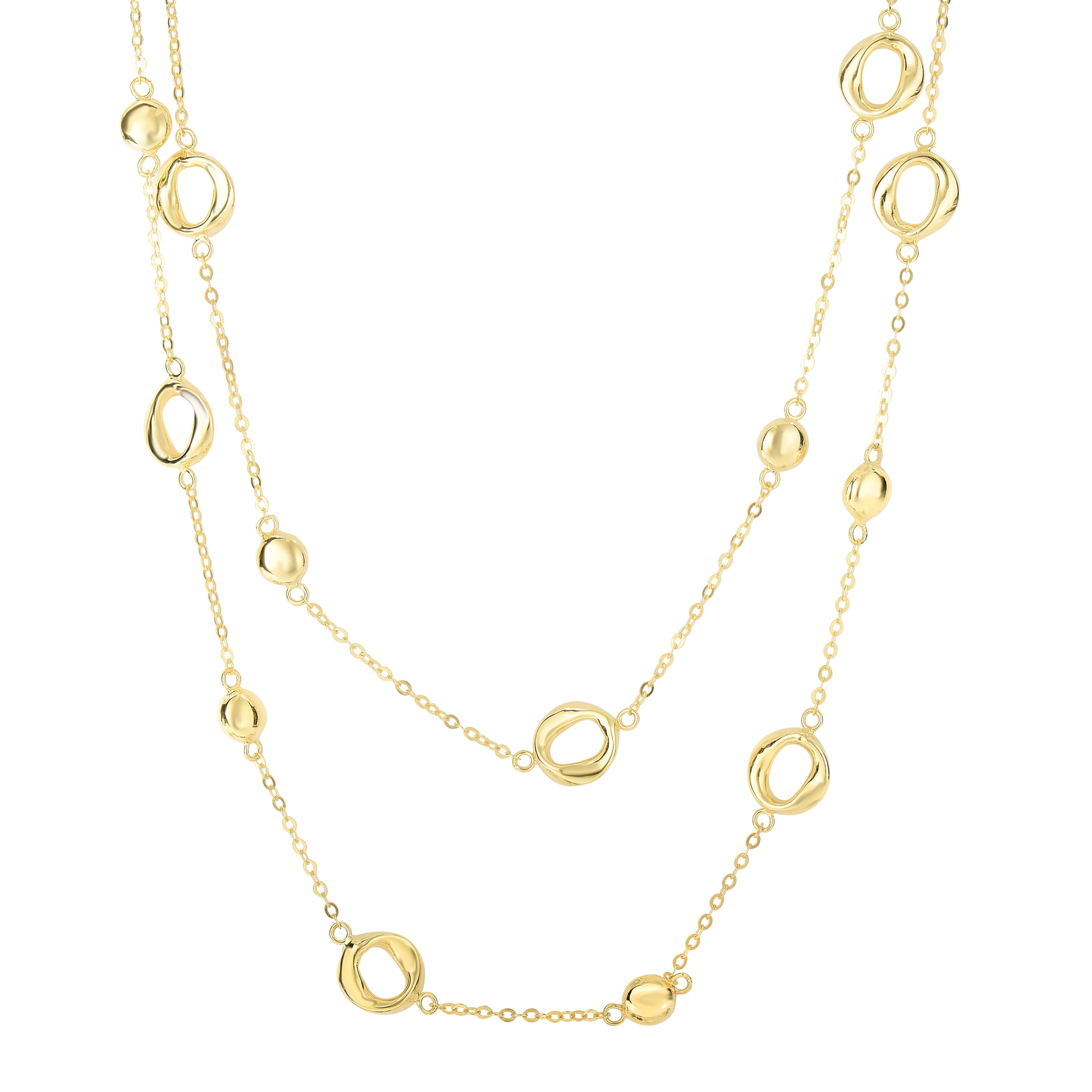 14K Yellow Gold 9.8-1.6mm Shiny Round Puff Circle+Twisted Open Oval On Single Into Double Drop Piatto Type Fancy... by Goldia