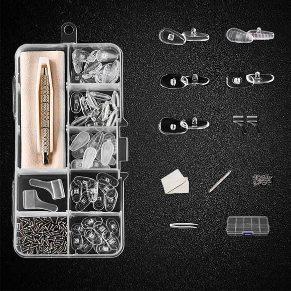 Kit de Réparation de Nez de Lunettes 74 Pcs, BOSOIRSOU 30 Paires de Nez en Silicone Souple avec 40 Vis Micro, Tournevis, Poignée d'Oreille, Pince à Épiler, Chiffon de Nettoyage