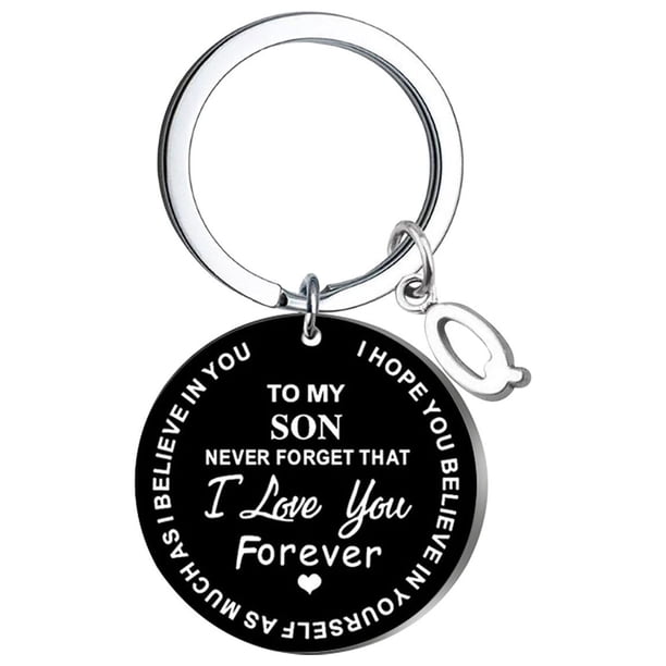 Llaveros para mujer, llavero de billetera, llavero de auto, llavero DIY para mi hijo, llavero de acero inoxidable negro con apellido de 26 letras, 2,5 cm, decoraciones de moda