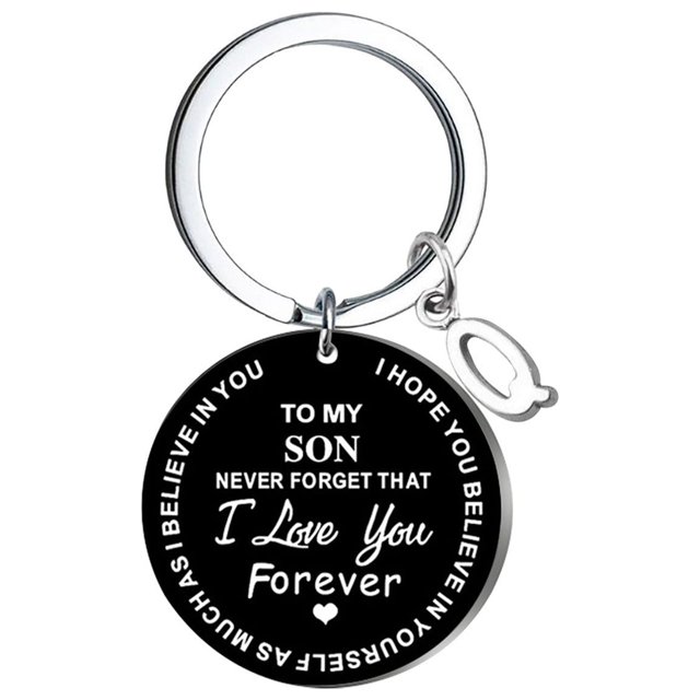 EGNMCR Keychains DIY To My SON Black Stainless Steel Last Name 26 Letter Keychain 2.5cm Fashion Decorations