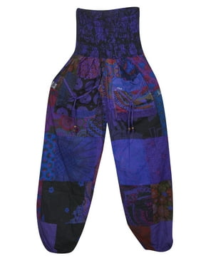 Mogul Women Patchwork Yoga Pants, Loose Summer Casual Comfy Side Pocket Trouser For Yoga Meditation S/M