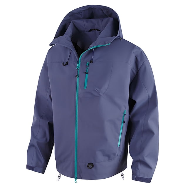 Hooded Outdoor Jacket for Men, Long Sleeve Solid Polyester Casual Workwear with Multiple Pockets, Windproof Mountaineering Style, Loose Fit