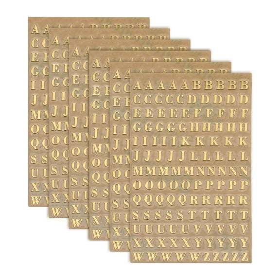 6 Sheets Letter Stickers 0.12" 3D Mini Letter Stickers Alloy Self Adhesive Alphabet Stickers (Gold, Uppercase)
