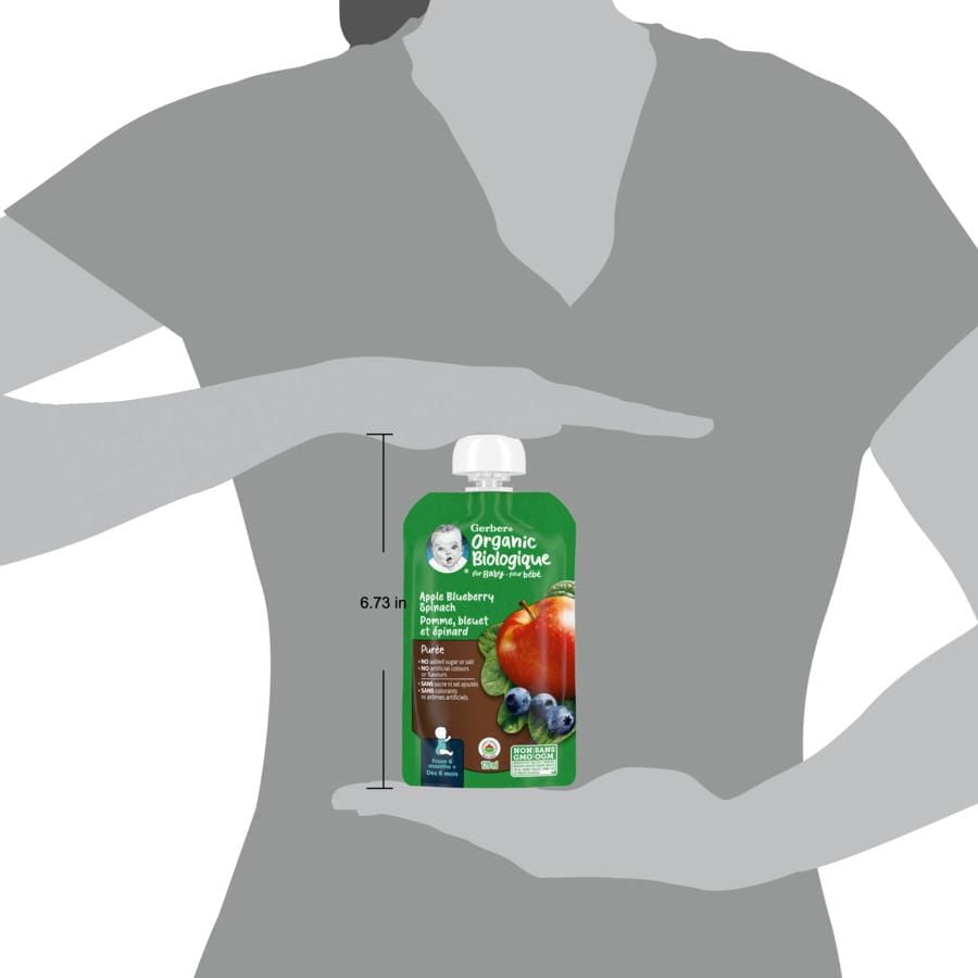 GERBER Organic Purée, Apple Blueberries Spinach, Baby Food, 128 mL