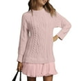 thumbnail image 2 of Mohiass Women's Cable Knit Sweater Dress Long Sleeve Crewneck Patchwork Knit Pullovers 2025 Fall Outfits Winter Clothes Pink XL, 2 of 7